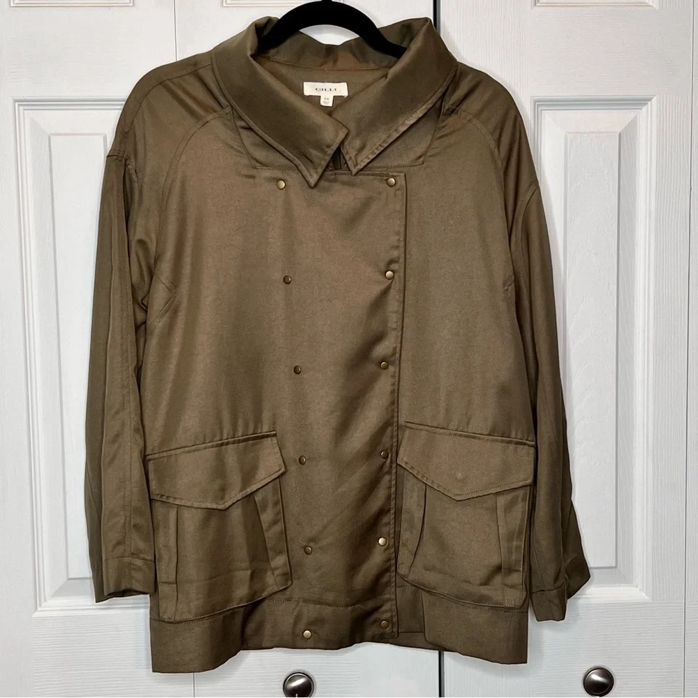 Gilli Womens Jacket Size S/M Army Green Military Infantry Draped Button Up - Picture 3 of 12